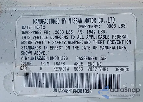 2013 Nissan 370Z Touring from USA, damaged, VIN JN1AZ4EH1DM381326